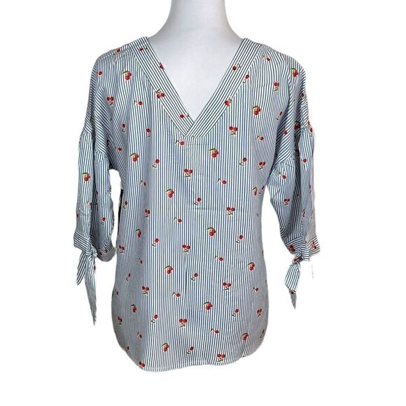 Coverstitch Women’s Blue Stripe V-Neck Cherry Print Top, Size S, NWT - Picture 3 of 8